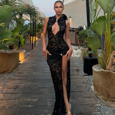 Lace Hollow High Slit Slim Sleeveless Dress